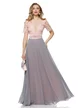 Rochie Fofy elegantă lunga din voal gri cu bust din dantela premium flori roz