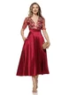 Rochie  Fofy elegantă pruna din tafta usor elastica cu bust din dantela premium