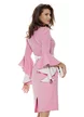 Rochie Fofy eleganta roz cu insertii albe si nasturi  tip floare si maneca clopotel