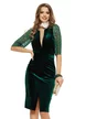 Rochie Fofy elegantă verde  din catifea cu decolteu adânc maneci cu dantela