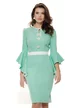 Rochie Fofy eleganta verde menta cu insertii albe si nasturi  tip floare si maneca clopotel