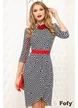 Rochie Fofy imprimeu geometric trandafiri si cordon rosu
