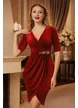 Rochie Fofy lalea, croita din catifea bordo cu accesoriu talie din strasuri colorate