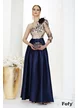 Rochie  Fofyl lunga de ocazie de LUX din tafta albastra cu bust din tull cu flori brodate