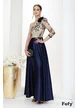 Rochie  Fofyl lunga de ocazie de LUX din tafta albastra cu bust din tull cu flori brodate