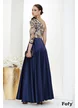 Rochie  Fofyl lunga de ocazie de LUX din tafta albastra cu bust din tull cu flori brodate