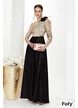  Rochie  Fofy lunga de ocazie de LUX din tafta neagra cu bust din tull cu flori brodate