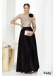  Rochie  Fofy lunga de ocazie de LUX din tafta neagra cu bust din tull cu flori brodate