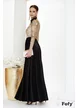  Rochie  Fofy lunga de ocazie de LUX din tafta neagra cu bust din tull cu flori brodate