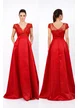 Rochie Fofy lungă elegantă din tafta roșie bust din dantela si decolteu in V
