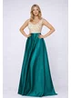 Rochie Fofy lungă elegantă din tafta verde bust din tull cu gliter si  decolteu in V