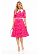 Rochie Fofy retro midi ciclame cu buline albe și guler alb supradimensionat
