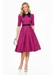 Rochie Fofy retro midi ciclame cu imprimeu negru și guler negru supradimensionat