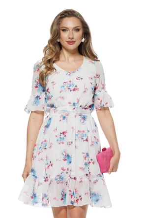 Rochie Fofy vaporoasa din voal imprimat floral volanase maneci