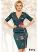 Rochie Fofy verde imprimata cu flori stilizate