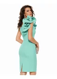 Rochie verde menta Fofy de ocazie asimetrica cu volane maxi pe umar picture - 2