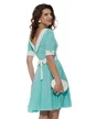 Rochie Fofy verde menta si dungulite fine cu guler retro la contrast si cordon