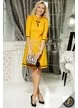 Rochie galbenă office elegantă cu linie clasică și broșă detașabilă