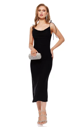 Rochie lunga de ocazie cu spatele gol din lurex negru elastic
