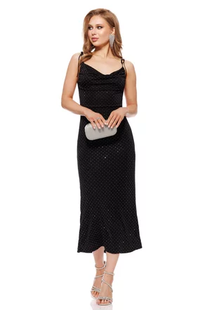 Rochie lunga de ocazie cu spatele gol din lycra neagra cu strasuri argintii
