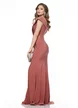 Rochie lunga de ocazie de LUX din lycra satinata dusty rose cu fronseuri si aplicatii de cristale