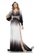 Rochie lunga de ocazie de LUX din lycra satinata in degrade cu fronseuri si aplicatii de strasuri