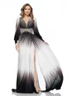 Rochie lunga de ocazie de LUX din lycra satinata in degrade cu fronseuri si aplicatii de strasuri