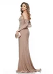 Rochie lunga de ocazie de LUX din lycra satinata mocca mousse cu aplicatii spectaculoase de perle si cristale