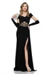 Rochie lunga de ocazie de LUX din lycra satinata neagra cu fronseuri pe umeri si talie cu margele si strasuri