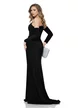 Rochie lunga de ocazie de LUX din lycra satinata neagra cu fronseuri si aplicatii de cristale