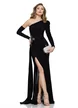 Rochie lunga de ocazie de LUX din lycra satinata neagra cu fronseuri si aplicatii de strasuri