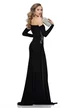Rochie lunga de ocazie de LUX din lycra satinata neagra cu fronseuri si aplicatii de strasuri