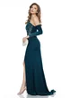 Rochie lunga de ocazie de LUX din lycra satinata verde cu spectaculoase de perle si cristale