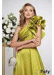 Rochie lunga de ocazie de LUX din tafta lime cu volan maxi pe un umar