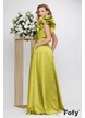 Rochie lunga de ocazie de LUX din tafta lime cu volan maxi pe un umar