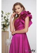 Rochie lunga de ocazie de LUX din tafta ciclame cu volan maxi pe un umar