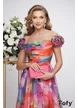 Rochie lunga de ocazie de LUX din voal diafan multicolor cu corset fronsat si flori