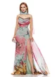 Rochie lunga de ocazie de LUX din voal imprimeu floral verde menta cu corset spectaculos cu cristale si esarfa