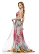 Rochie lunga de ocazie de LUX din voal imprimeu floral verde menta cu corset spectaculos cu cristale si esarfa