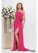Rochie lunga  de ocazie de LUX din voal roz fucsia cu corset oblic floare cu cristale si trena