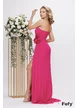 Rochie lunga  de ocazie de LUX din voal roz fucsia cu corset oblic floare cu cristale si trena