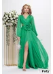 Rochie lunga de ocazie de LUX din voal verde smarald cu decolteu petrecut floare maxi si maneci despicate