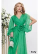 Rochie lunga de ocazie de LUX din voal verde smarald cu decolteu petrecut floare maxi si maneci despicate