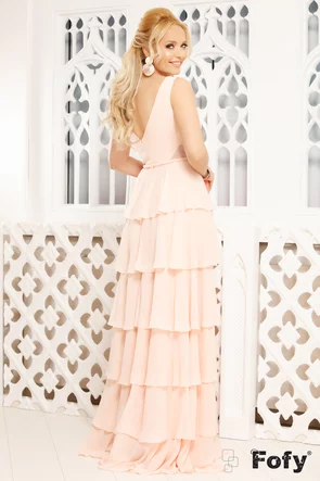 Rochie lunga de ocazie roz pudrat
