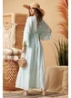 Rochie lunga de vara aqua decoltata din vascoza cu maneca fluture broderie spectaculoasa