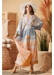 Rochie lunga de vara decoltata din vascoza  in degrade maneca fluture broderie spectaculoasa si fir de lurex
