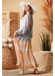 Rochie lunga de vara decoltata din vascoza  in degrade maneca fluture broderie spectaculoasa si fir de lurex
