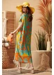 Rochie lunga de vara decoltata din vascoza racoroasa imprimeu boho 