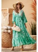 Rochie lunga de vara verde decoltata din vascoza cu maneca fluture broderie spectaculoasa cu perle si paiete