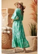 Rochie lunga de vara verde decoltata din vascoza cu maneca fluture broderie spectaculoasa cu perle si paiete